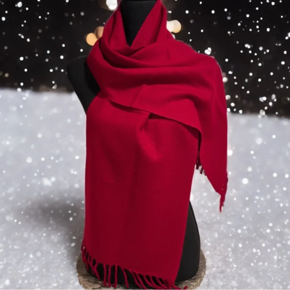 NWT Chyangra Pashmina 100% Pure 4-Ply Cashmere Scarf Handmade Nepal COA-PURE RED